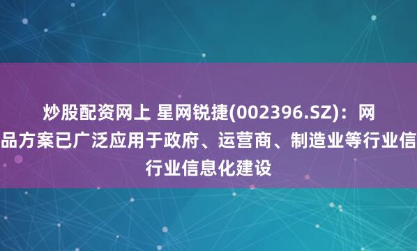 炒股配资网上 星网锐捷(002396.SZ)：网络设备产品方案已广泛应用于政府、运营商、制造业等行业信息化建设