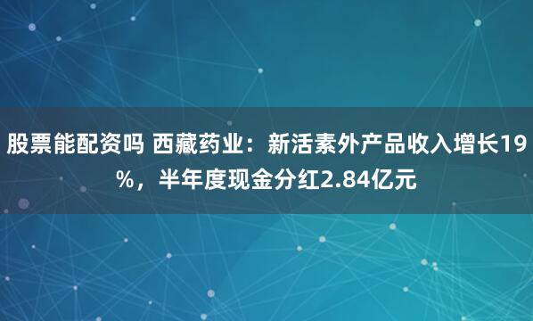 股票能配资吗 西藏药业：新活素外产品收入增长19%，半年度现金分红2.84亿元
